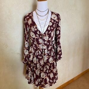 NWT Burgundy Wine Floral Wrap Dress
